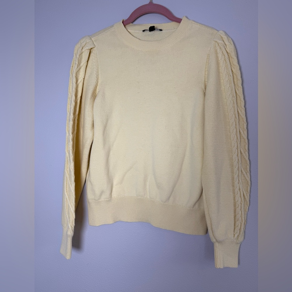 INC International Concepts Cream Sweater with Cable Knit Sleeves